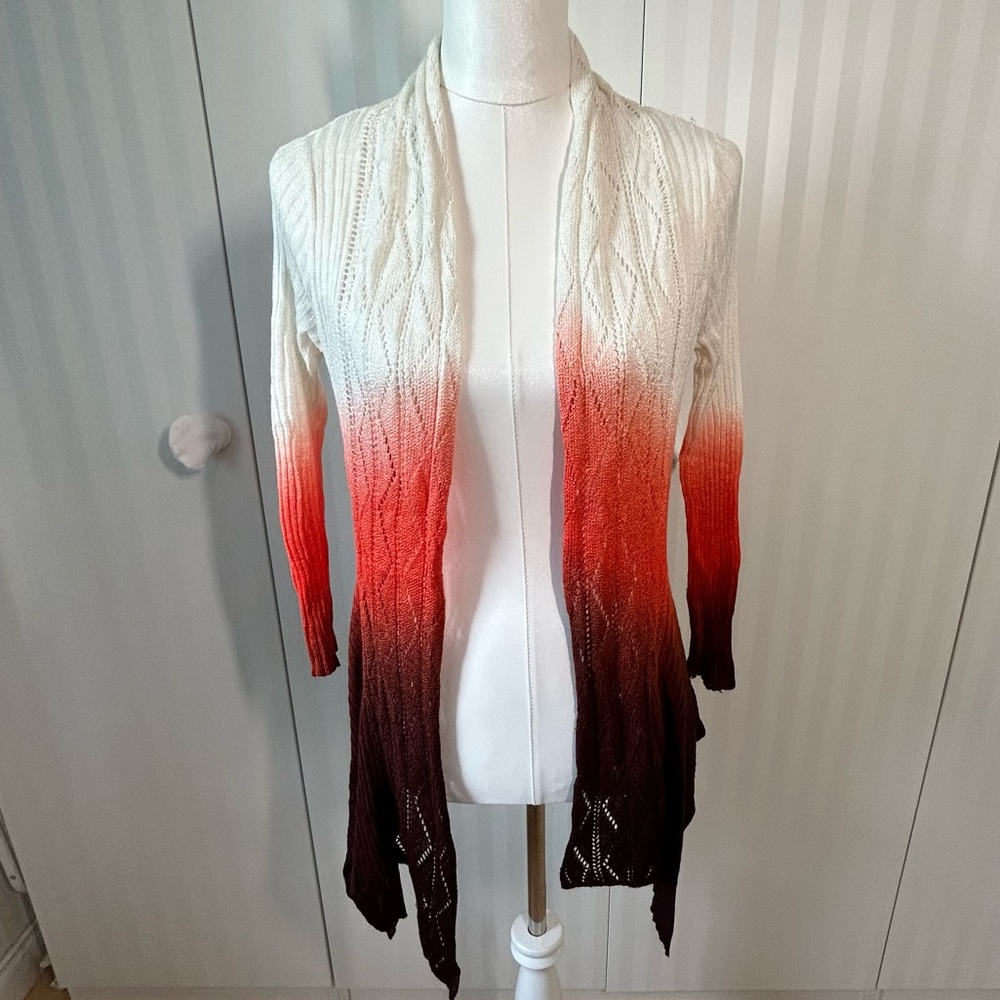 Lauren Michelle white orange brown crochet cardigan Size S